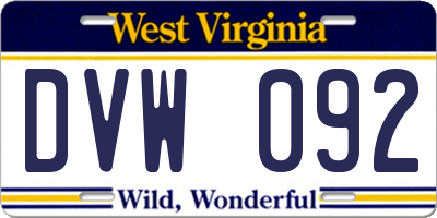 WV license plate DVW092