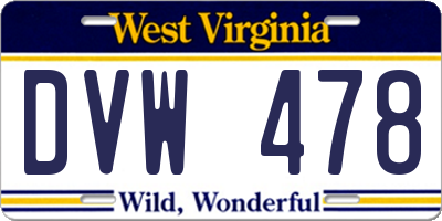 WV license plate DVW478