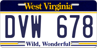 WV license plate DVW678