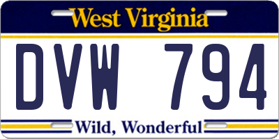 WV license plate DVW794