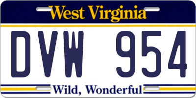 WV license plate DVW954