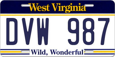 WV license plate DVW987
