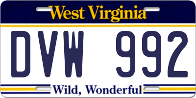 WV license plate DVW992