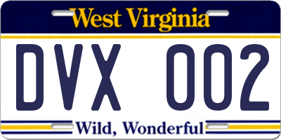 WV license plate DVX002