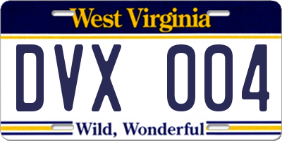 WV license plate DVX004