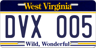 WV license plate DVX005