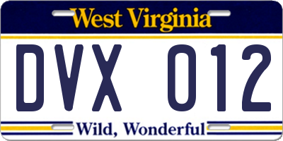 WV license plate DVX012