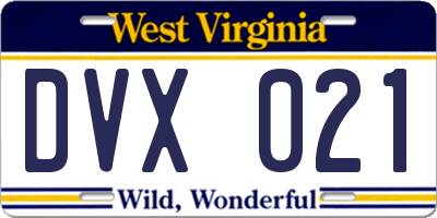 WV license plate DVX021