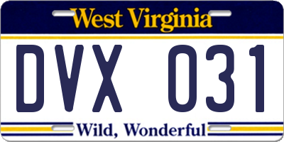 WV license plate DVX031