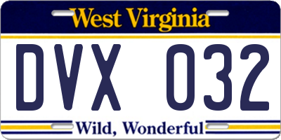 WV license plate DVX032