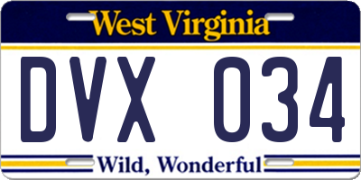 WV license plate DVX034