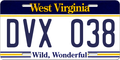 WV license plate DVX038