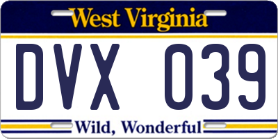 WV license plate DVX039