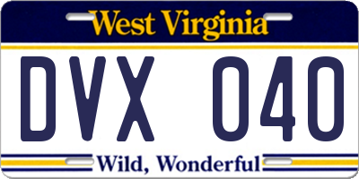 WV license plate DVX040