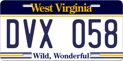WV license plate DVX058