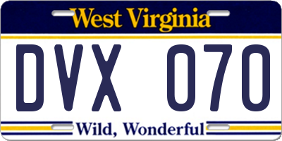 WV license plate DVX070