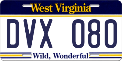 WV license plate DVX080