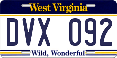 WV license plate DVX092
