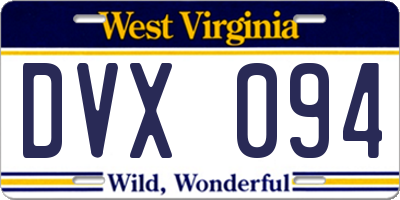 WV license plate DVX094