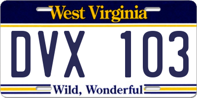 WV license plate DVX103