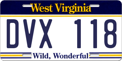 WV license plate DVX118