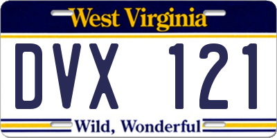 WV license plate DVX121