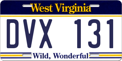 WV license plate DVX131