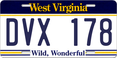 WV license plate DVX178