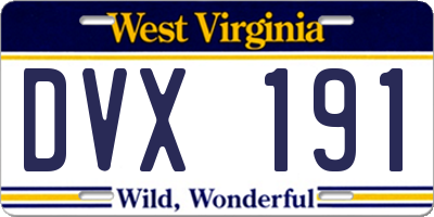 WV license plate DVX191