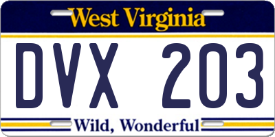 WV license plate DVX203