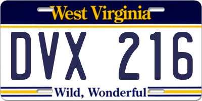 WV license plate DVX216