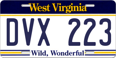 WV license plate DVX223
