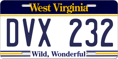 WV license plate DVX232