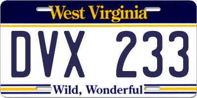 WV license plate DVX233
