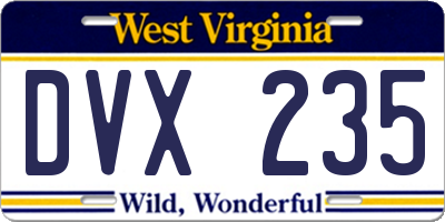 WV license plate DVX235