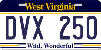 WV license plate DVX250