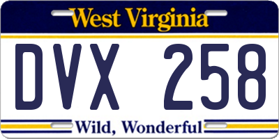 WV license plate DVX258