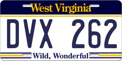 WV license plate DVX262