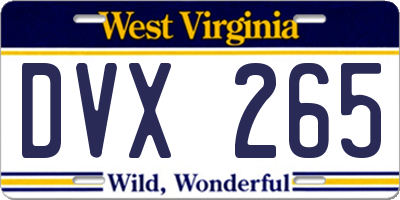 WV license plate DVX265