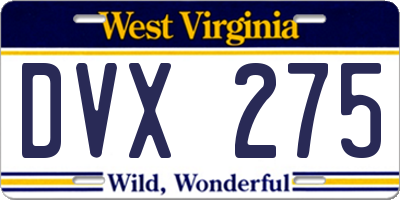 WV license plate DVX275