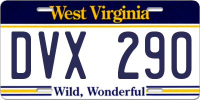 WV license plate DVX290