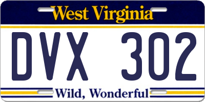 WV license plate DVX302
