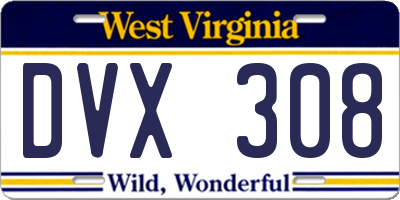 WV license plate DVX308