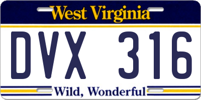 WV license plate DVX316