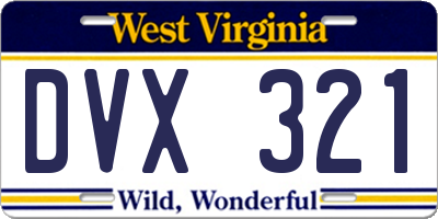 WV license plate DVX321