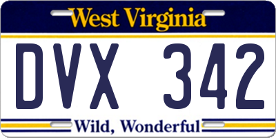 WV license plate DVX342