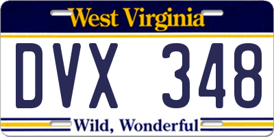 WV license plate DVX348