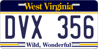 WV license plate DVX356