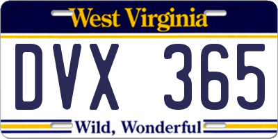 WV license plate DVX365