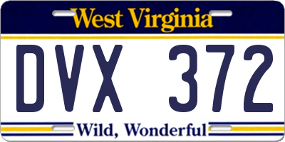 WV license plate DVX372